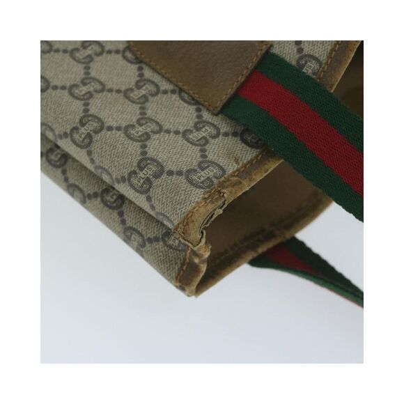Pre Loved gucci  GG Plus Supreme Web Sherry Line Tote Bag Beige Red Green Auth - Picture 7 of 8